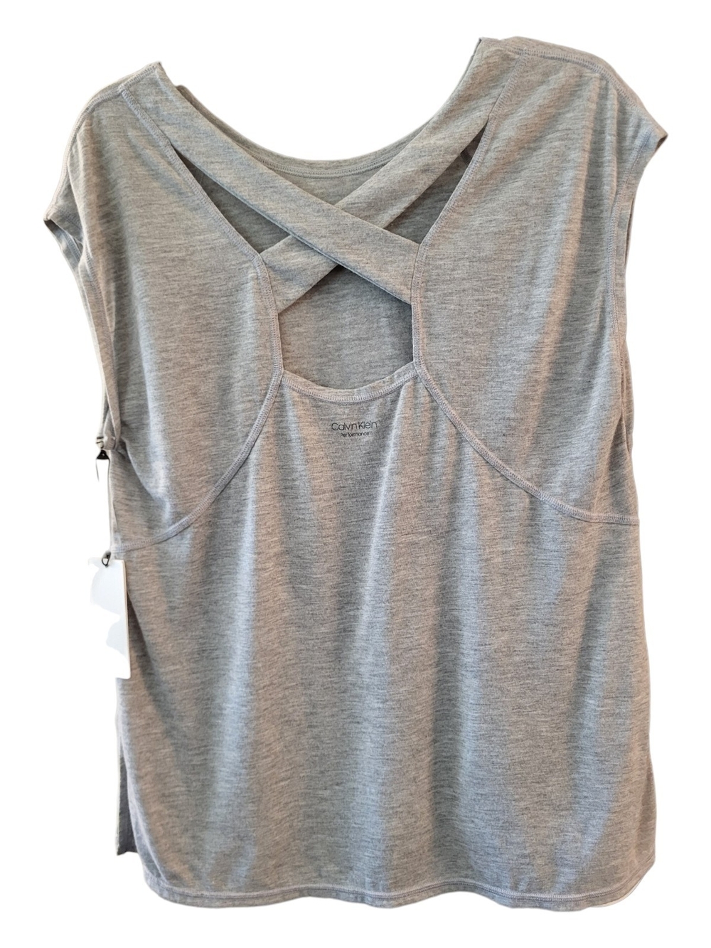 NWT Calvin Klein Performance Gray Cap-Sleeve Crisscross Back T-Shirt - Size L* - Picture 2 of 7